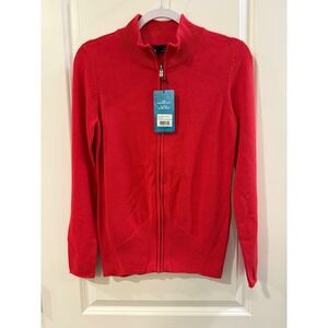 Nivo Womens Red Full Zip Mock Neck Knit Golf Sweater Activewear NWT Small